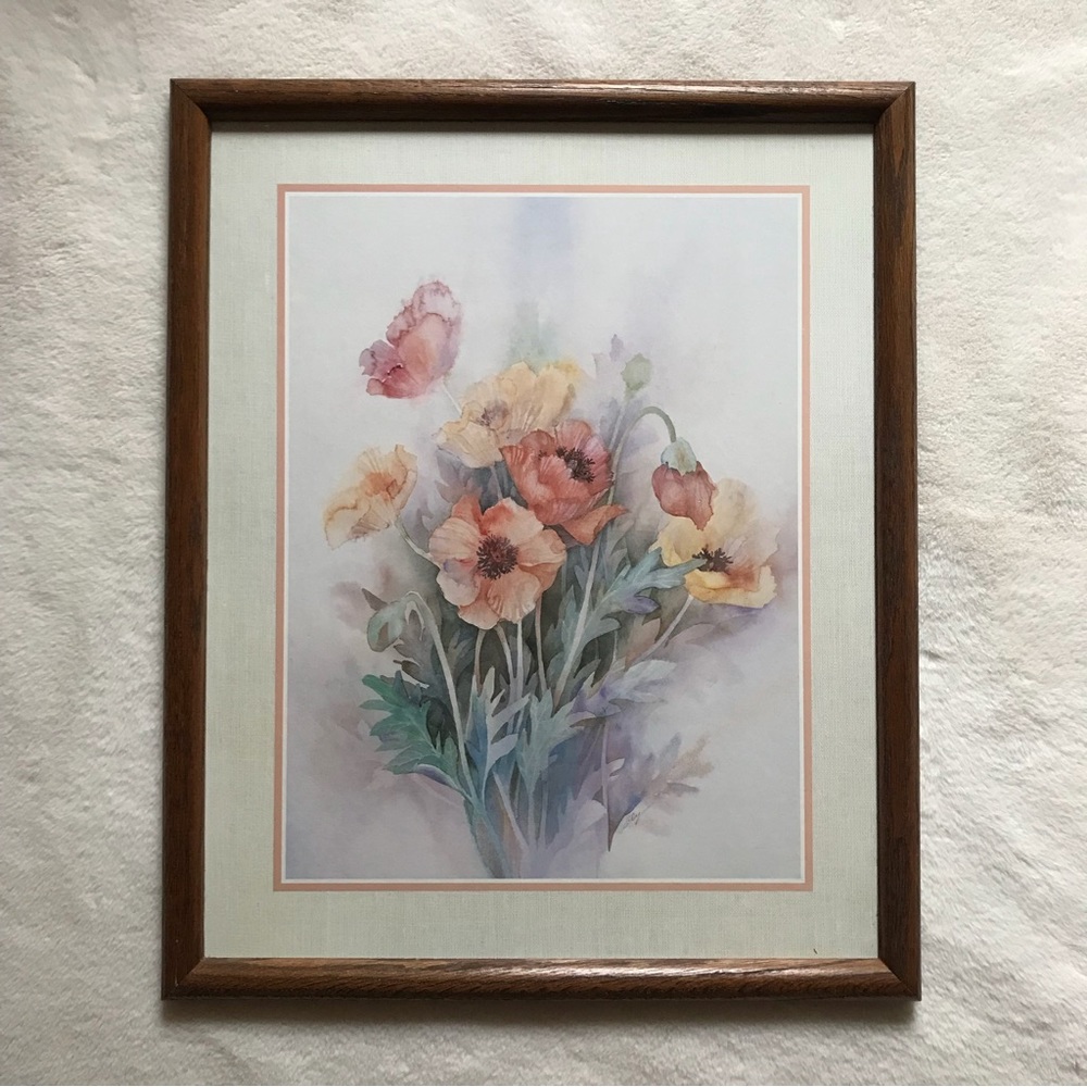 Vintage Framed Floral Art, Large (Part of 3 Piece Set)
